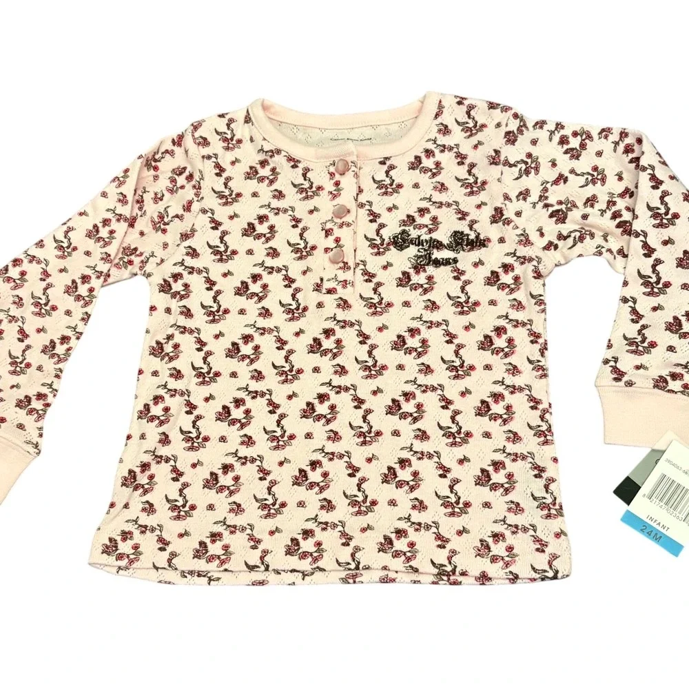 Calvin Klein Jeans‎ Floral Top Long Sleeve Button Up Shirt 24M Embroidered